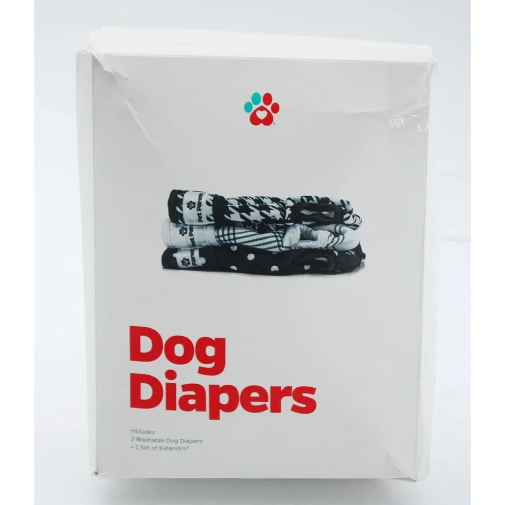 Pet Parents Luxe Washable Dog Diapers 3 Pack Large Black White Patterns Reusable